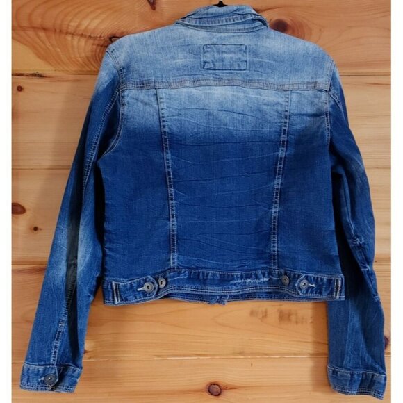 Red Camel Crop Jacket Blue Jean Collared Buttons Stretch Size XL - Picture 3 of 12